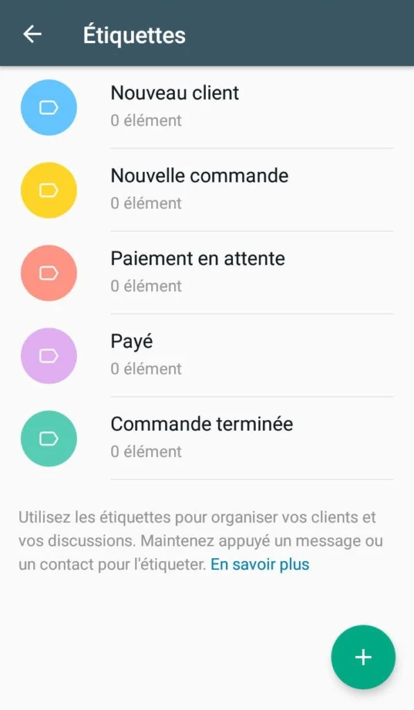 Étiquettes WhatsApp Business